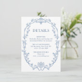 Victoriaans Grace Bloemen Blauw Huwelijk Details Informatiekaartje (Staand voorkant)