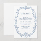 Victoriaans Grace Bloemen Blauw Huwelijk Details Informatiekaartje (Voorkant / Achterkant)
