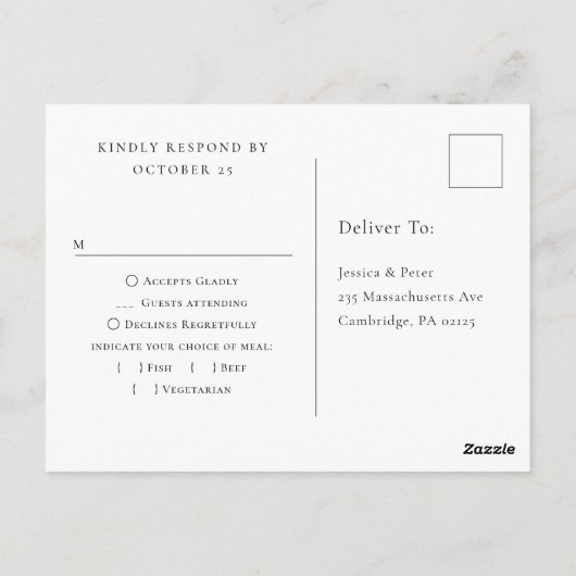 Victoriaans  Grace Bloemen Blauw Huwelijk RSVP Briefkaart (Achterkant)