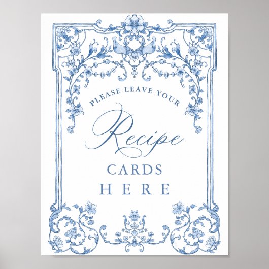 Victoriaans  Grace Bloemen Blauw Recept Kaarten Poster (Voorkant)