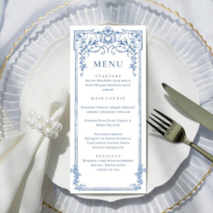 Victoriaans Grace Bloemen Blauw Trouwdiner Menu