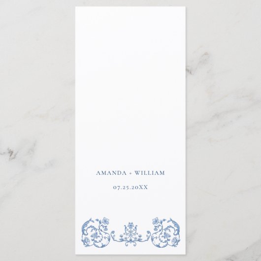 Victoriaans  Grace Bloemen Blauw Trouwdiner Menu (Achterkant)