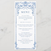Victoriaans  Grace Bloemen Blauw Trouwdiner Menu (Voorkant)