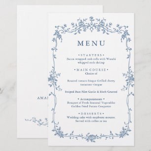 Victoriaans Grace Bloemen Blauw Trouwmenu