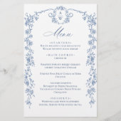 Victoriaans  Grace Bloemen Blauw Trouwmenu (Voorkant)