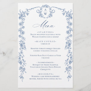 Victoriaans Grace Bloemen Blauw Trouwmenu