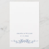 Victoriaans  Grace Bloemen Blauw Trouwmenu (Achterkant)