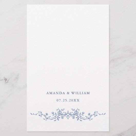 Victoriaans  Grace Bloemen Blauw Trouwmenu (Achterkant)