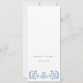 Victoriaans  Grace Bloemen Blauw Trouwmenu Kaart (Achterkant)