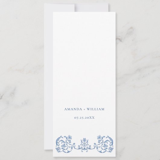 Victoriaans Grace Bloemen Blauw Trouwmenu Kaart (Achterkant)