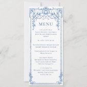Victoriaans  Grace Bloemen Blauw Trouwmenu Kaart (Voorkant)