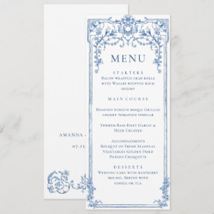 Victoriaans Grace Bloemen Blauw Trouwmenu Kaart
