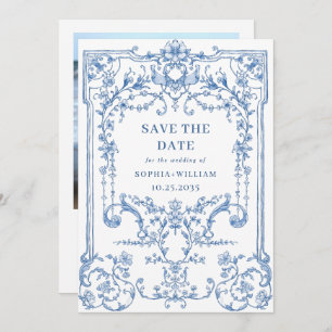 Victoriaans  Grace Bloemen Blauwe bruiloft Foto Save The Date