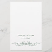 Victoriaans Grace Bloemen Groene bruiloft Menu (Achterkant)