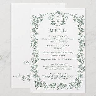 Victoriaans Grace Bloemen Groene bruiloft Menu