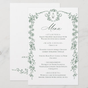 Victoriaans Grace Bloemen Groene bruiloft Menu