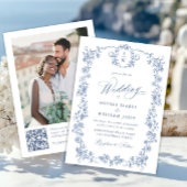 Victoriaans  Grace Blue Floral Wedding QR-code Kaart