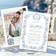 Victoriaans  Grace Blue Floral Wedding QR-code