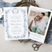Victoriaans  Grace Blue Floral Wedding QR-code Kaart