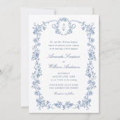 Victoriaans  Grace Blue Floral Wedding QR-code Kaart (Voorkant)