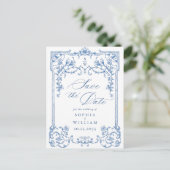 Victoriaans  Grace Blue Wedding Save the Date Briefkaart (Staand voorkant)