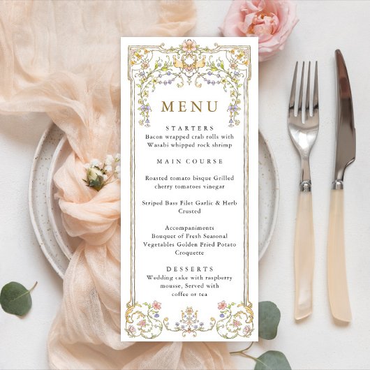 Victoriaans  Grace Bohemian bruiloft diner Menu