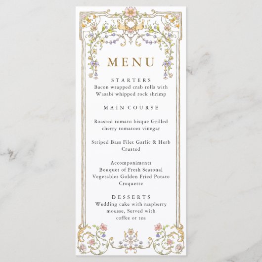 Victoriaans  Grace Bohemian bruiloft diner Menu (Voorkant)