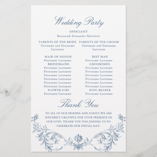 Victoriaans Grace bruiloft ceremonie programma (Achterkant)