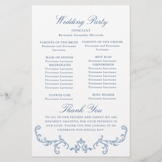 Victoriaans  Grace bruiloft ceremonie programma (Achterkant)