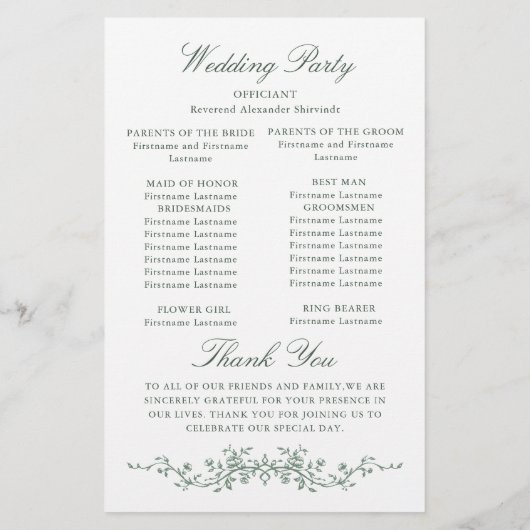 Victoriaans  Grace bruiloft ceremonie programma (Achterkant)