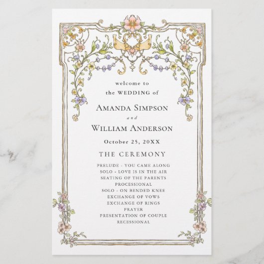 Victoriaans  Grace bruiloft ceremonie programma (Voorkant)