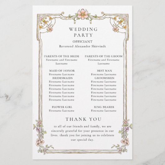 Victoriaans  Grace bruiloft ceremonie programma (Achterkant)