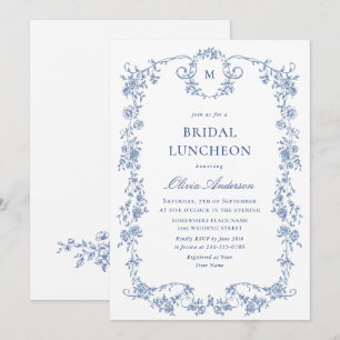 Victoriaans Grace Dusty Blue BRIDAL LUNCHEON Kaart