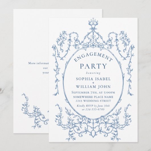 Victoriaans Grace Dusty Blue ENGAGEMENT PARTY Kaart (Voorkant / Achterkant)