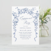 Victoriaans  Grace Dusty Blue ENGAGEMENT PARTY Kaart (Staand voorkant)