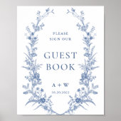 Victoriaans Grace Dusty Blue Guestbook Sign Poster (Voorkant)