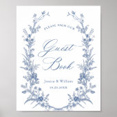 Victoriaans  Grace Dusty Blue Guestbook Sign Poster (Voorkant)