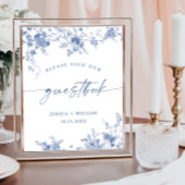 Victoriaans  Grace Dusty Blue Guestbook Sign Poster