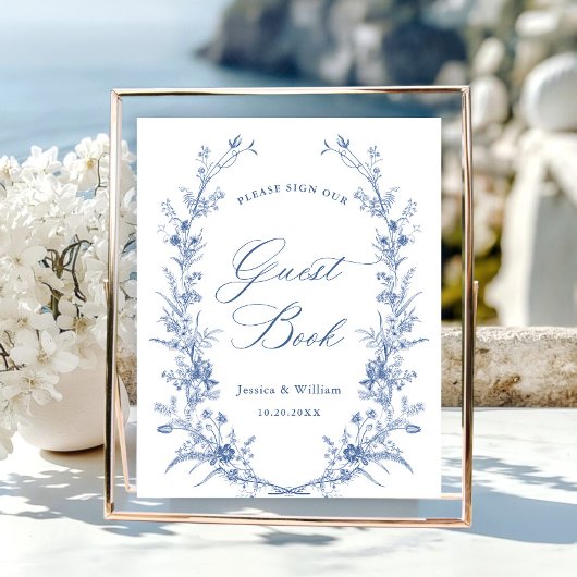 Victoriaans  Grace Dusty Blue Guestbook Sign Poster