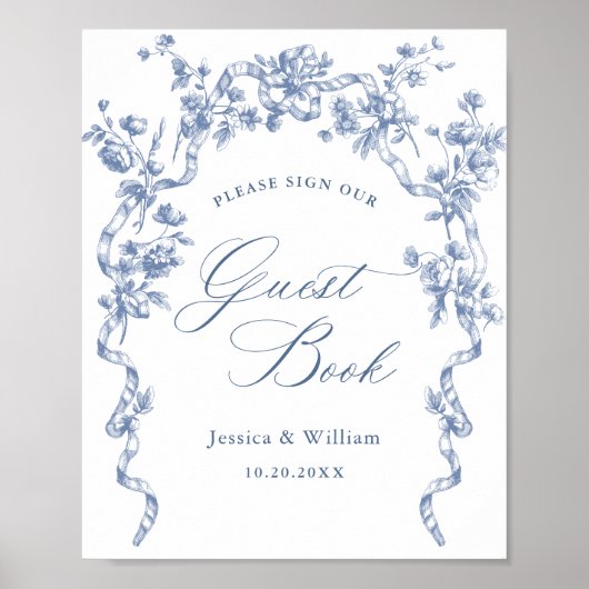 Victoriaans  Grace Dusty Blue Guestbook Sign Poster (Voorkant)