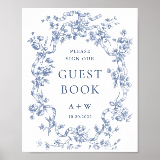 Victoriaans  Grace Dusty Blue Guestbook Sign Poster (Voorkant)