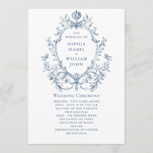 Victoriaans  Grace Dusty Blue huwelijksceremonie Programmakaart (Voorkant)