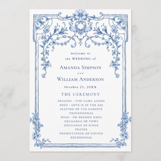 Victoriaans  Grace Dusty Blue huwelijksceremonie Programmakaart (Voorkant)