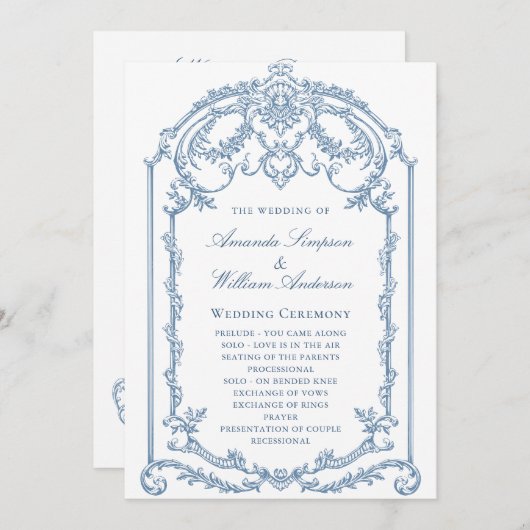 Victoriaans  Grace Dusty Blue huwelijksceremonie Programmakaart (Voorkant / Achterkant)