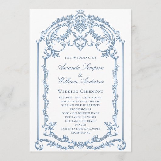 Victoriaans  Grace Dusty Blue huwelijksceremonie Programmakaart (Voorkant)