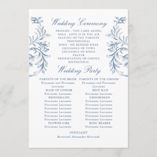 Victoriaans Grace Dusty Blue huwelijksceremonie Programmakaart (Achterkant)