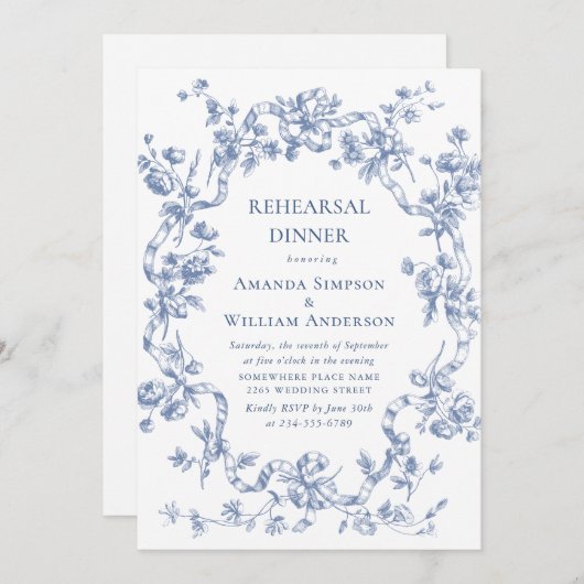 Victoriaans  Grace Dusty Blue Repetitie Diner Kaart (Voorkant / Achterkant)