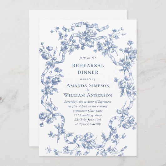 Victoriaans  Grace Dusty Blue Repetitie Diner Kaart (Voorkant / Achterkant)