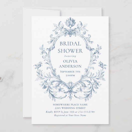 Victoriaans Grace Dusty Blue Vrijgezellenfeest Kaart (Voorkant)