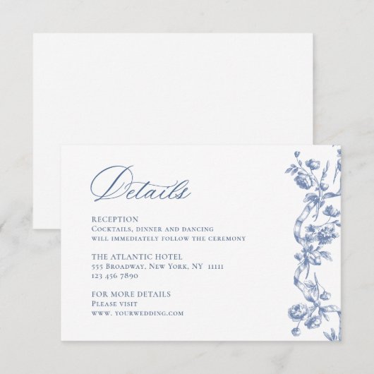 Victoriaans  Grace Dusty Blue Wedding Details Informatiekaartje (Voorkant / Achterkant)